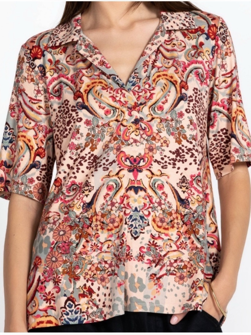 Johnny Was Jungle Paisley Polo Swing Tee XL